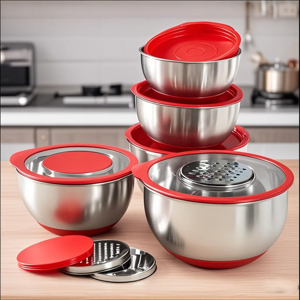 Stainless Steel Non-slip Silicone Base Nesting Storage Serving Bowl Salad Mixing Bowl — 3